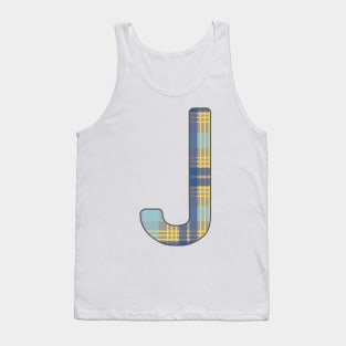 Monogram Letter J, Blue, Yellow and Grey Scottish Tartan Style Typography Design Tank Top